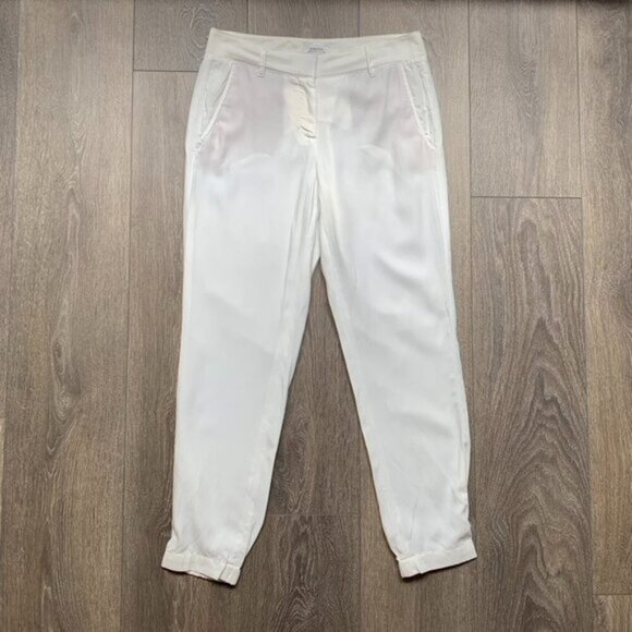 Aritzia Babaton Pants Straight Skinny Leg cuffed ankle Off white Tapered Trouser - Picture 3 of 16